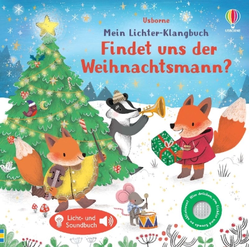 Buchcover und Innenansicht für das Buch: Mein Lichter-Klangbuch: Findet uns der Weihnachtsmann?