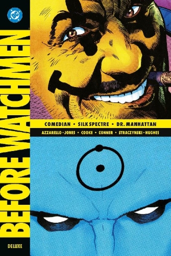 Buchcover und Innenansicht für das Buch: Before Watchmen: Comedian #1-#6; Before Watchmen: Silk Spectre #1-#4; Before Watchmen: Dr. Manhatten #1-#4