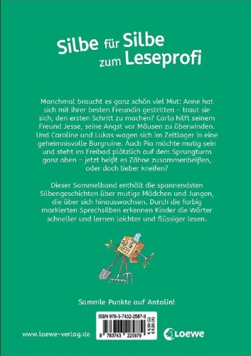Buchcover und Innenansicht für das Buch: Die besten Silbengeschichten zum Lesenlernen - Geschichten, die Mut machen