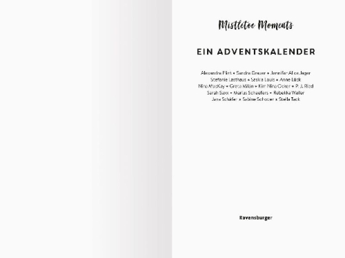 Buchcover und Innenansicht für das Buch: Mistletoe Moments. Ein Adventskalender. Lovestorys für 24 Tage plus Silvester-Special