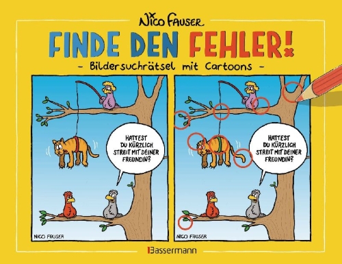 Buchcover und Innenansicht für das Buch: Finde den Fehler - Bildersuchrätsel mit Cartoons