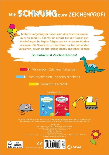 Buchcover und Innenansicht für das Buch: Zeichnen lernen mit Spurrillen - Für Kindergartenkinder