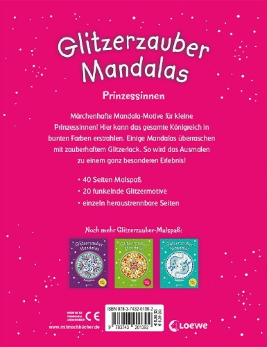 Buchcover und Innenansicht für das Buch: Glitzerzauber-Mandalas - Prinzessinnen