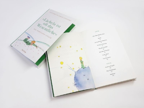 Buchcover und Innenansicht für das Buch: "Lächeln ist oft das Wesentliche". Die schönsten Zitate