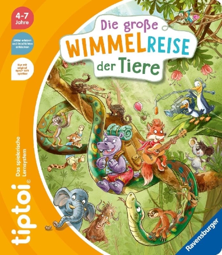 Buchcover und Innenansicht für das Buch: tiptoi® Die große Wimmelreise der Tiere