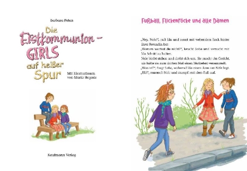 Buchcover und Innenansicht für das Buch: Die Erstkommunion-Girls auf heißer Spur