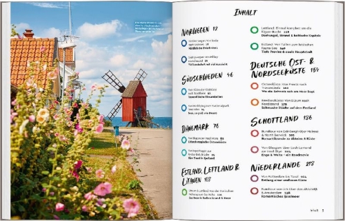 Buchcover und Innenansicht für das Buch: MARCO POLO Bildband Auf Tour im Norden! Unvergessliche Wohnmobiltrips von Norwegen bis Schottland