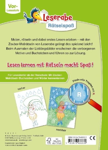 Buchcover und Innenansicht für das Buch: Leserabe Rätselspaß - Zauber-Malrätsel zum Lesenlernen: Feen (Vor-Lesestufe)