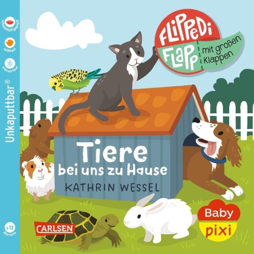 Buchcover und Innenansicht für das Buch: Baby Pixi (unkaputtbar) 189: Flippediflapp: Tiere bei uns zu Hause