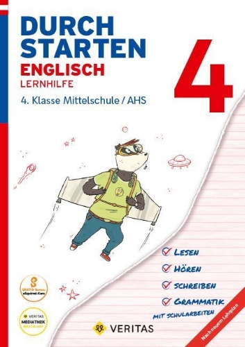 Buchcover und Innenansicht für das Buch: Durchstarten 4. Klasse - Englisch Mittelschule/AHS - Lernhilfe mit herausnehmbares Lösungsheft