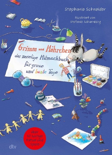 Buchcover und Innenansicht für das Buch: Grimm und Möhrchen - Das zeselige Mitmachbuch für graue und bunte Tage