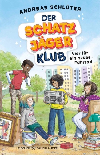 Buchcover und Innenansicht für das Buch: Der Schatzjäger-Klub - Vier für ein neues Fahrrad
