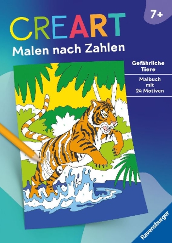 Buchcover und Innenansicht für das Buch: CreArt Malen nach Zahlen ab 7: Gefährliche Tiere