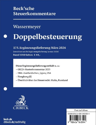 Buchcover und Innenansicht für das Buch: Doppelbesteuerung  173. Ergänzungslieferung