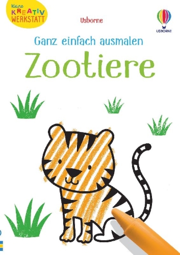 Buchcover und Innenansicht für das Buch: Kleine Kreativ-Werkstatt - Ganz einfach ausmalen: Zootiere