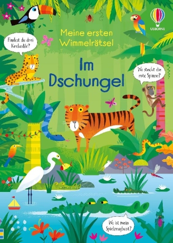 Buchcover und Innenansicht für das Buch: Meine ersten Wimmelrätsel: Im Dschungel