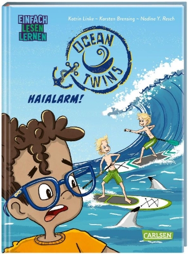 Buchcover und Innenansicht für das Buch: Ocean Twins: Hai-Alarm!