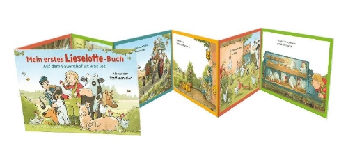 Buchcover und Innenansicht für das Buch: Mein erstes Lieselotte-Buch: Auf dem Bauernhof ist was los!