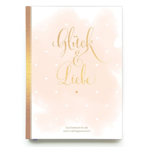 Buchcover und Innenansicht für das Buch: Gästebuch Hochzeit in Gold| Hochzeitsbuch für Gäste mit Gold-Veredelung | Hardcover, 128 Seiten mit Leseband | Gästebuch Hochzeit mit Fragen