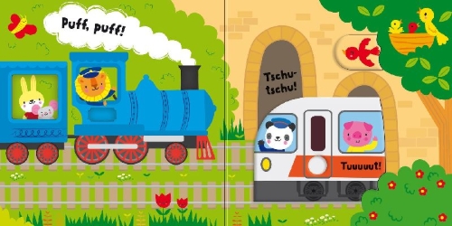 Buchcover und Innenansicht für das Buch: Babys erstes Schiebebuch: Fahrzeuge