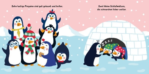 Buchcover und Innenansicht für das Buch: 10 lustige Pinguine