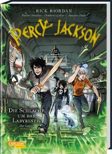 Buchcover und Innenansicht für das Buch: Percy Jackson (Comic) 4: Die Schlacht um das Labyrinth