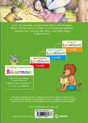 Buchcover und Innenansicht für das Buch: Bildermaus - Die kleine Fee hilft den Waldtieren