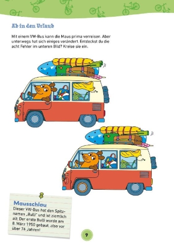 Buchcover und Innenansicht für das Buch: Frag doch mal ... die Maus: Mein Rätselblock mit der Maus - Fahrzeuge und Verkehr