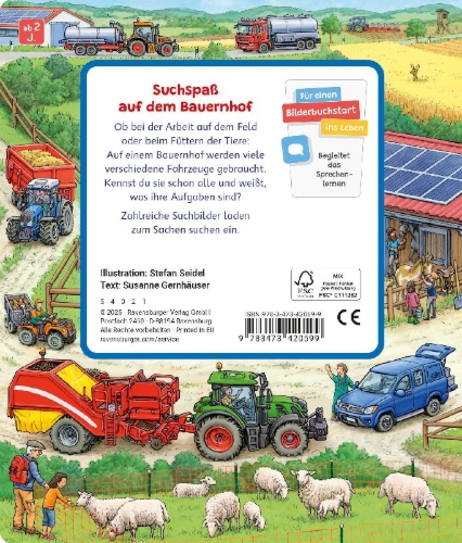 Buchcover und Innenansicht für das Buch: Sachen suchen - Bauernhof-Fahrzeuge