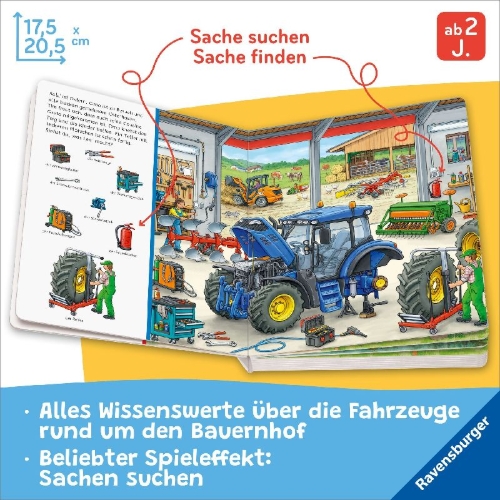 Buchcover und Innenansicht für das Buch: Sachen suchen - Bauernhof-Fahrzeuge