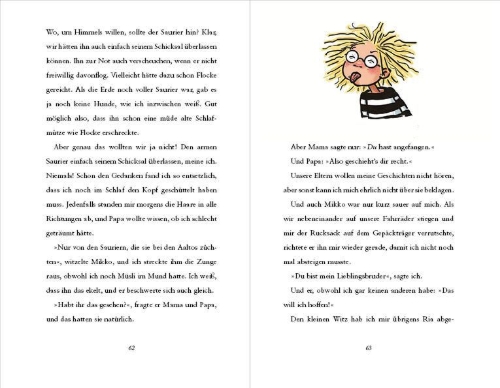 Buchcover und Innenansicht für das Buch: Super-Wilma - Der Saurier in Aris und Karis Baumhaus