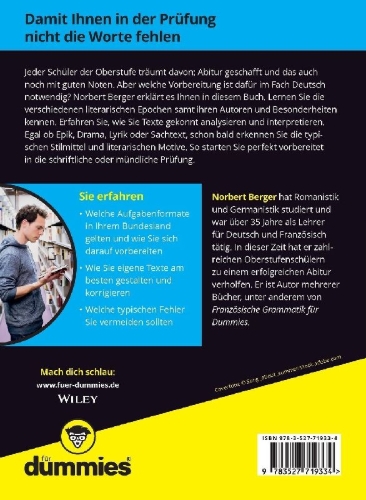 Buchcover und Innenansicht für das Buch: Abitur Deutsch für Dummies