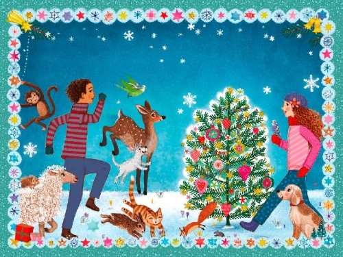 Buchcover und Innenansicht für das Buch: Liliane Susewind - 24 Tiere suchen ein Zuhause. Das Adventskalenderbuch