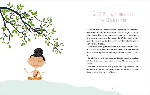 Buchcover und Innenansicht für das Buch: Der kleine Buddha: Dein Journal
