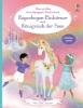 Buchcover und Innenansicht für das Buch: Mein großes Anziehpuppen-Stickerbuch: Regenbogen-Einhörner und Königreich der Feen