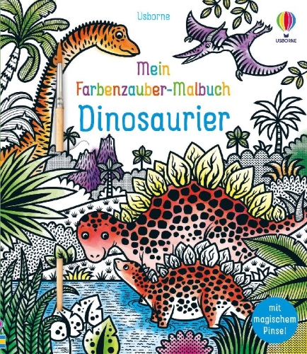 Buchcover und Innenansicht für das Buch: Mein Farbenzauber-Malbuch: Dinosaurier