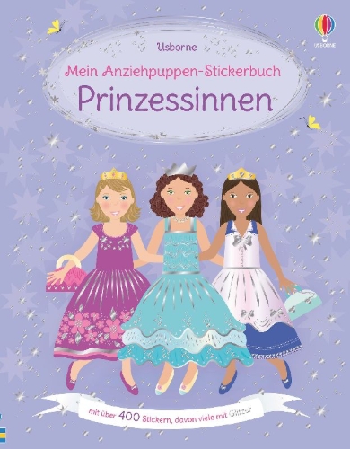 Buchcover und Innenansicht für das Buch: Mein Anziehpuppen-Stickerbuch: Prinzessinnen
