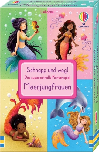 Buchcover und Innenansicht für das Buch: Schnapp und weg! Das superschnelle Kartenspiel: Meerjungfrauen