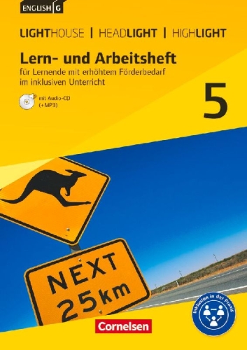 Buchcover und Innenansicht für das Buch: English G Lighthouse / English G Headlight / English G Highlight Band 5: 9. Schuljahr -  - Allgemeine Ausgabe. Lern- und Arbeitsheft für Lernende mit erhöhtem Förderbedarf im inklusiven Unterricht