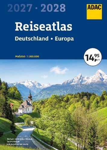 Buchcover und Innenansicht für das Buch: ADAC Reiseatlas 2027/2028 Deutschland 1:200.000, Europa 1:4,5 Mio.