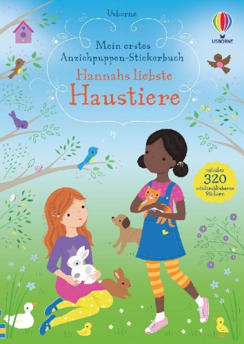 Buchcover und Innenansicht für das Buch: Mein erstes Anziehpuppen-Stickerbuch: Hannahs liebste Haustiere