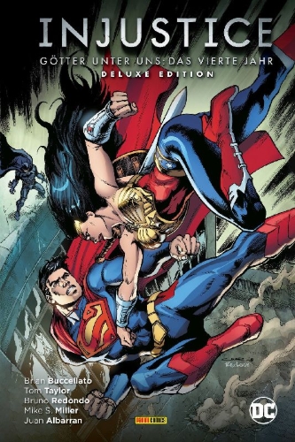 Buchcover und Innenansicht für das Buch: Injustice: Gods Among Us: Year Four 1-12'; Injustice: Gods Among Us: Year Four Annuarl 1