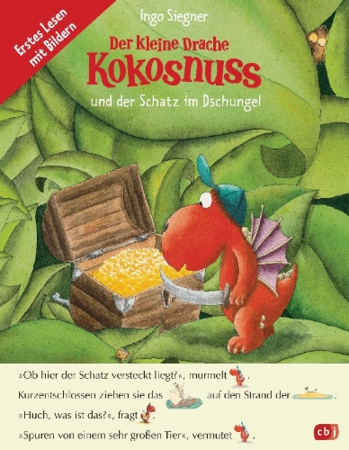 Buchcover und Innenansicht für das Buch: Der kleine Drache Kokosnuss und der Schatz im Dschungel