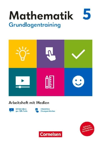 Buchcover und Innenansicht für das Buch: Grundlagentraining Mathematik  5. Schuljahr. Mittlere Schulform - Arbeitsheft mit Medien
