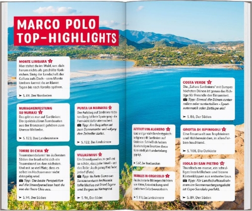 Buchcover und Innenansicht für das Buch: MARCO POLO Reiseführer Sardinien