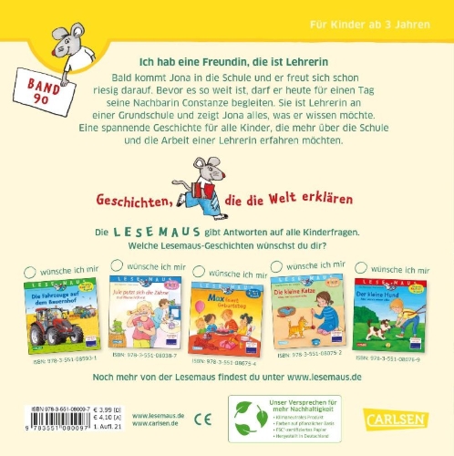 Buchcover und Innenansicht für das Buch: LESEMAUS 90: Ich hab eine Freundin, die ist Lehrerin