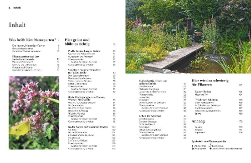 Buchcover und Innenansicht für das Buch: Welche Pflanze passt wohin im Naturgarten?