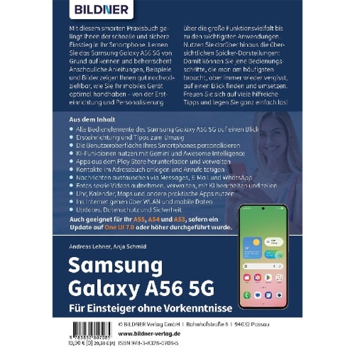 Buchcover und Innenansicht für das Buch: Samsung Galaxy A56 5G - Für Einsteiger ohne Vorkenntnisse
