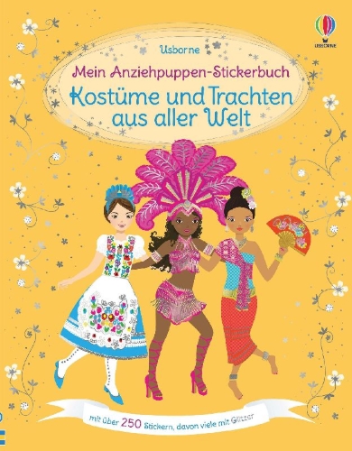 Buchcover und Innenansicht für das Buch: Mein Anziehpuppen-Stickerbuch: Kostüme und Trachten aus aller Welt