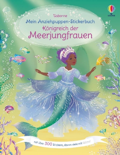 Buchcover und Innenansicht für das Buch: Mein Anziehpuppen-Stickerbuch: Königreich der Meerjungfrauen